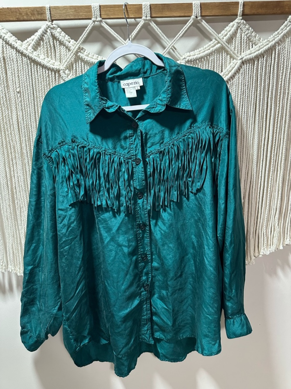 Capezio Teal Fringe Button-Down Shirt
